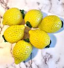 Six Vintage Murano Style Decorative Hand Blown Art Glass Fruit Yellow Lemons