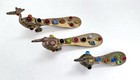 3 Vintage Brass Peacock Figurines With Cabochon Semi Precious Stones Mcm Birds