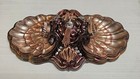 Vtg Art Deco Nouveau Stamped Brass 2 Light Flush Mount Fixture Restored Seashell
