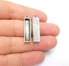 2 Pcs Long Rectangle Pendant Blank Resin Bezel Silver Epoxy Frame 25x5mm G35648