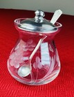 Etched Glass Mustard Jam Relish Jar With Webster Sterling Silver  925 Lid