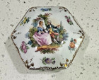 Vintage Dresden Hexagonal Painted Ceramic Porcelain Trinket Jewelry Box