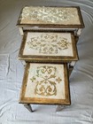 Antique 19th Century Italian Hand Crafted Set Of 3 Nesting Tables Giltwood