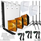 Photography Lighting Muslin Backdrop Stand Studio Kit 3 Light Bulb 3 Backdrop