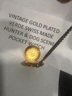 Vintage Verde Swiss Made 17 Jewel Gold Plated Hunter Scene Pocket Watch