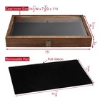 Mooca Wood Jewelry Display Case Black Velvet Pad Tempered Glass Top