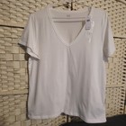 Gap New White V-neck Short-sleeve Ladies T-shirt Women s Large Top 100  Cotton
