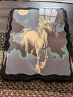 Vintage 1980s Unicorn Lacquered Wood Wall Art Kitsch Canada Made Fantasy 