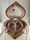 Vintage Heart Shaped Wicker Sewing Basket Solid Good Condition Large 18x15x10