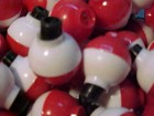 12 New 1  Inch  Round Red   White - Snap-on Fishing Bobbers Floats Panfish Size