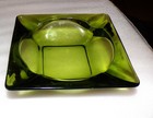 Vintage Green Carnival See Thru Square Glass Ashtray