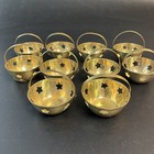 10 Vtg Brass Mini Round Star Basket Candle Holder W handle Wedding Party Lot Set