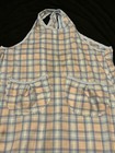 Vintage Hand Made Full Apron  45    Long  Blue Plaid  Open Back B21