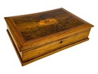 Antique Victorian Burr Walnut Sewing   Jewellery   Storage Box With Contents