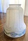 Antique Ornate Frosted Glass Lamp Shade Art Deco Blue   Green Flowers