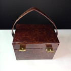 Vintage 1950s Brown Vinyl Case With Key Large Box Purse Hard Shell Train Makeup
