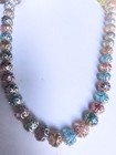 Rare Vtg Antique Multi Color Aurora Borealis Encased Silver Filigree Necklace