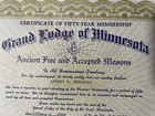 Grand Lodge Of Mn 50 Year Membership Cert 1966 Bradbury Masonic Freemason