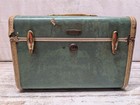 Vintage Samsonite Luggage Cosmetic Vanity Train Carry Case Teal Ivory Trim
