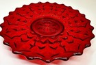 Vtg Fostoria Ruby Red    holly Pattern   glass Plate Scalloped Edge  Footed 7   rare