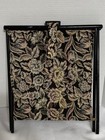 Vintage Folding Sewing Basket Tapestry Knitting Basket W  Needles Scissors Lot