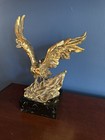 Vintage Mounted Solid Brass Eagle On Flag Trophy