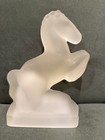 Vintage L e  Smith Mcm Glass Rearing Horse Bookend Frosted  8 