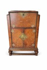     antique Prohibition Era Liquor Cabinet   Hidden Bar Leather Wrapped 1920s Vtg