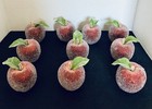 Vtg Faux Frosted Sugar Beaded Set Of Ten  10  Holiday Decor Apples Red Only