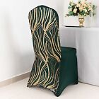 Hunter Green Gold Embroidered Sequin Spandex Banquet Chair Cover Party D  cor