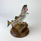 Rainbow Trout Sculpture  Fly Fishing Leaping Fish Figurine Wood Base
