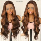 Honey Blonde Highlighs Brown Ombre Hair Long Wavy Lace Front Wigs Natural Daily
