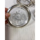 Set Of 4 Vintage Leonard Crystal Coasters Silver Plate Glass Starburst - Italy