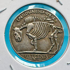 Real Hobo Nickel      Double-hand Carved     Mushroom Elf   Bison Skeleton     Rare 