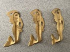 Set Of 3 Gold Mermaid Cast Iron Wall Hooks Nautical Coastal Beach Home Decor