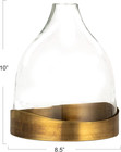 Sophisticated Glass Cloche With Metal Tray Antique Brass Finish
