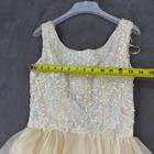 Vintage 50s 60s Ilgwu Sequin Lace Tulle Party Dress Cream Fit Flare Xs S