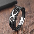 Stainless Steel Leather Bracelet Black Brown Braided Punk Wristband Men Jewelry
