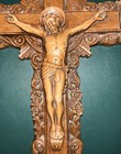 Vintage 1950   s Rep-wood Crucifix  Brown  Ornate  Casket Adornment  8 5    Long