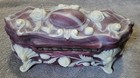 Vintage Incolay Handcraft Trinket Jewelry Box Purple burgundy Stone Roses Ornate