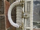 Vintage Raffia Wicker Beaded White Clasp Purse Made In Hong Kong