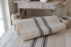 Antique Vintage Stair Runner Hemp Fabric   One Yd Length Blue Black Hemp  Stripe