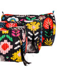 3 Set Black Floral Quilted Cotton Makeup Bag Handmade Travel Toiletry Organizer