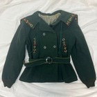 Vtg 1930s Green Wool Ski Snow Suit 2 Piece Set Jacket Pants Embroidered Sz S