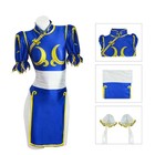 Chun-li Cosplay Costume Women Blue Cheongsam Dress Street Fighter Halloween