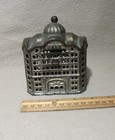 Antique Cast Iron Still Coin Bank Building Early 1900 s Heavy Easy To Open Vtg