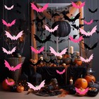 24 Pcs Pink Halloween Hanging Bats With Glowing Eyes Pink  Light Black 