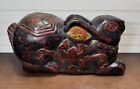 Large Antique Burmese Hand Carved Polychrome Rabbit Sculpture