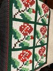 Handmade Patchwork Quilt Pixelated Floral Design Red   Green Christmas Throw