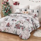  Christmas Quilt Set Size Xmas Tree Reindeer Pattern Bedspread Queen White